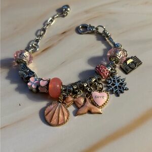 Silver Tone Slider Bead Charm Bracelet 6”+1-3/4”